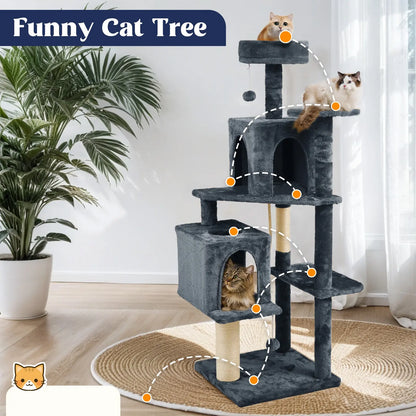 Wecharmer Cat Tree / Tower for Indoor with Green Leaves, Cat Condo Cozy Plush House with Hang Ball, Pet Furniture with Scratching Posts Cat Tree