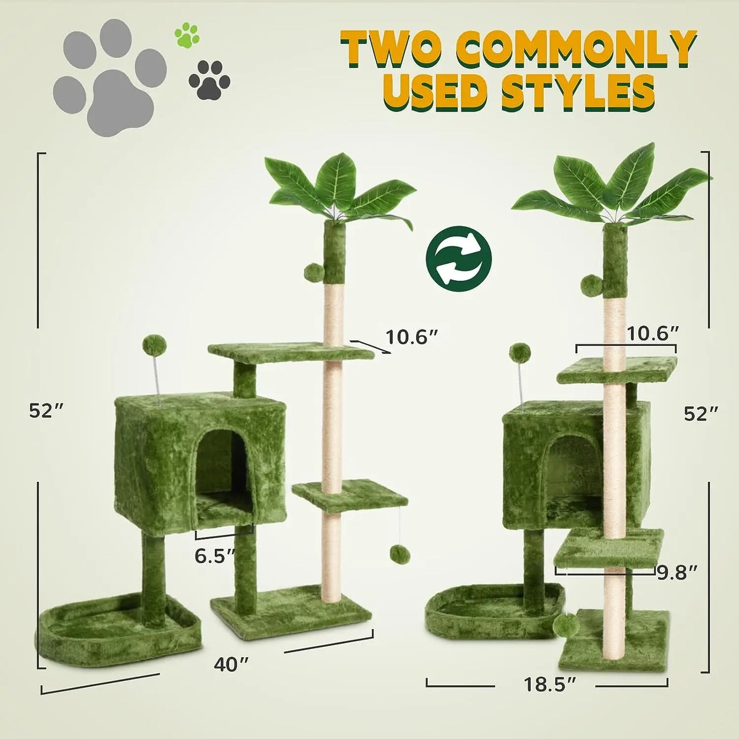 Wecharmer Cat Tree / Tower for Indoor with Green Leaves, Cat Condo Cozy Plush House with Hang Ball, Pet Furniture with Scratching Posts Cat Tree