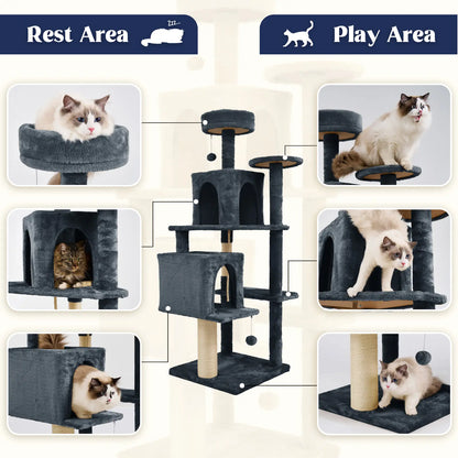 Wecharmer Cat Tree / Tower for Indoor with Green Leaves, Cat Condo Cozy Plush House with Hang Ball, Pet Furniture with Scratching Posts Cat Tree