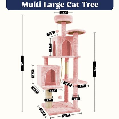 Wecharmer Cat Tree / Tower for Indoor with Green Leaves, Cat Condo Cozy Plush House with Hang Ball, Pet Furniture with Scratching Posts Cat Tree