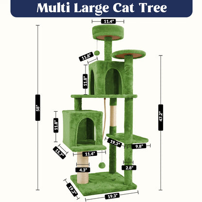 Wecharmer Cat Tree / Tower for Indoor with Green Leaves, Cat Condo Cozy Plush House with Hang Ball, Pet Furniture with Scratching Posts Cat Tree