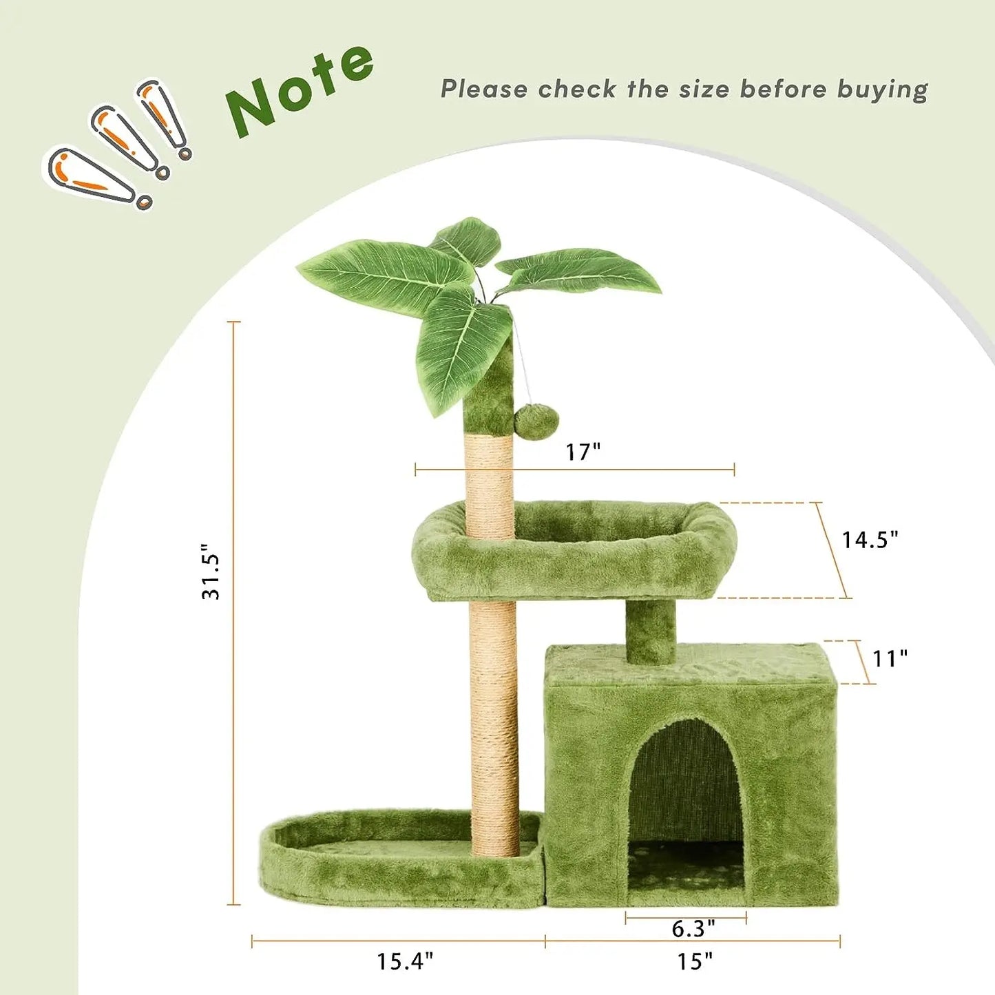 Wecharmer Cat Tree / Tower for Indoor with Green Leaves, Cat Condo Cozy Plush House with Hang Ball, Pet Furniture with Scratching Posts Cat Tree